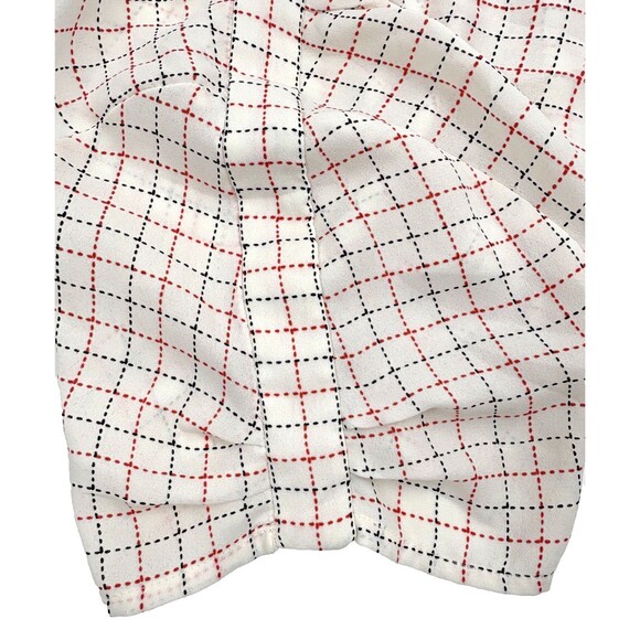 PLEIONE Split Neck Blouse Top Pleated Sleeve Grid Check Office Flowy Modern S - Picture 5 of 9